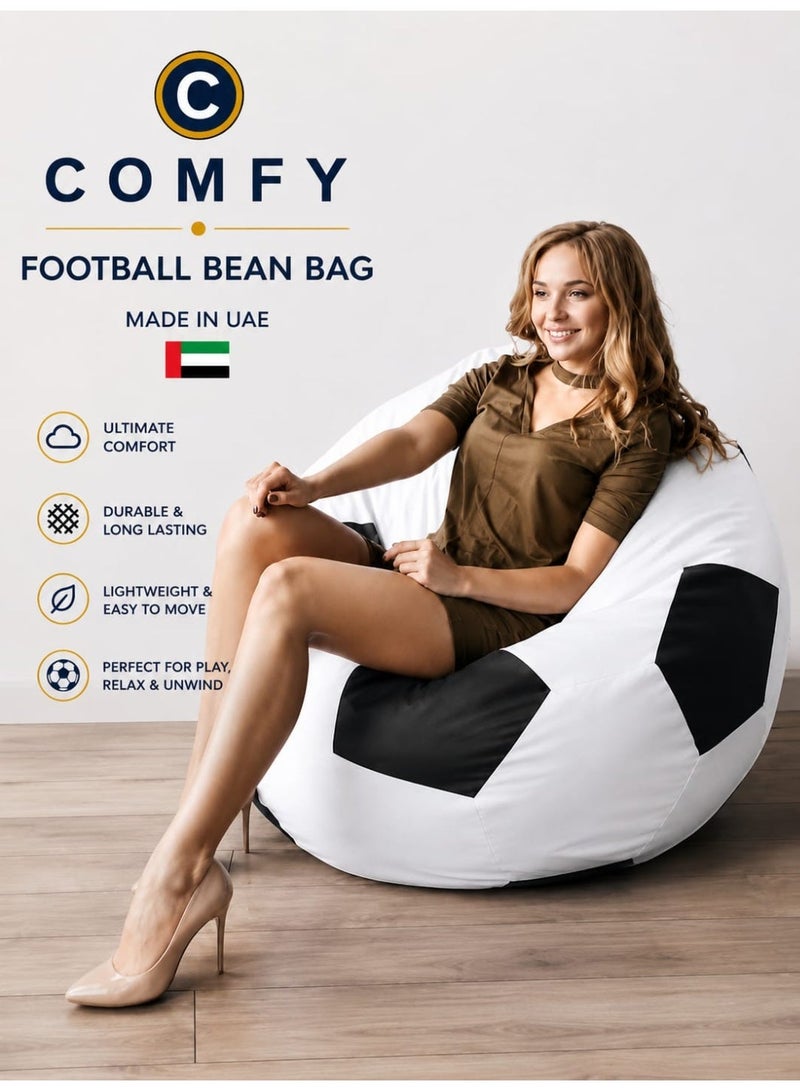 Comfy Football White & Black Pvc Leather Bean Bag with Polystyrene Bouncy Beans - Image 1