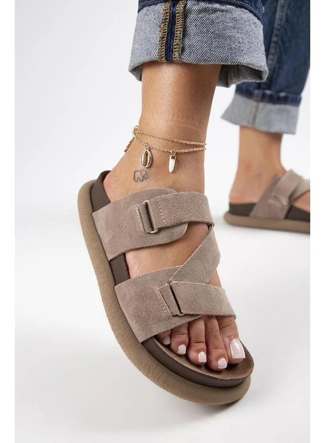 Tulipan Women's Genuine Leather Padded Vizon Slipper.