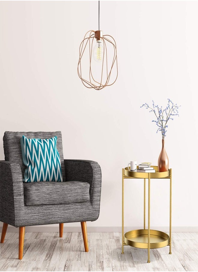 fashionhome 2 Tiers Multipurpose Portable Modern Luxury Design Stylish Golden Round Tray Table Nightstand Sofa Side Table Coffee Table for Bedroom Living Room Furniture 40x40x51.5 cm  - Image 2