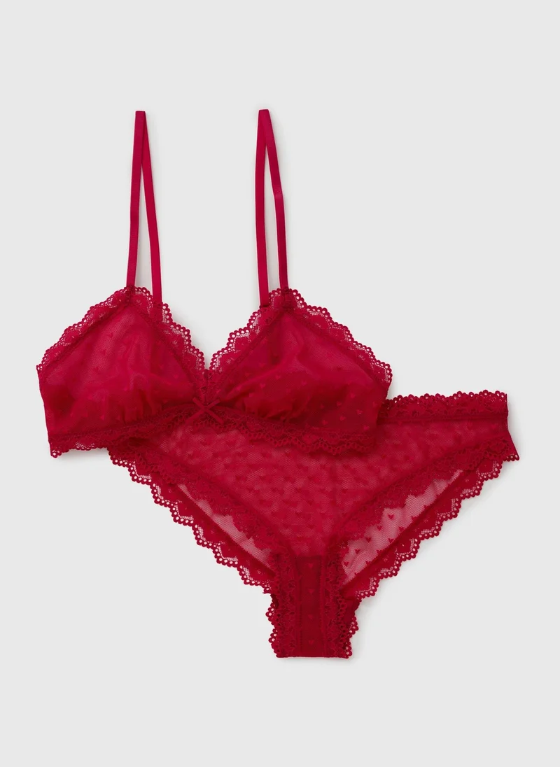 Matalan Pink Red Heart Mesh Bralette & Knicker Set for Women | Best Price UAE