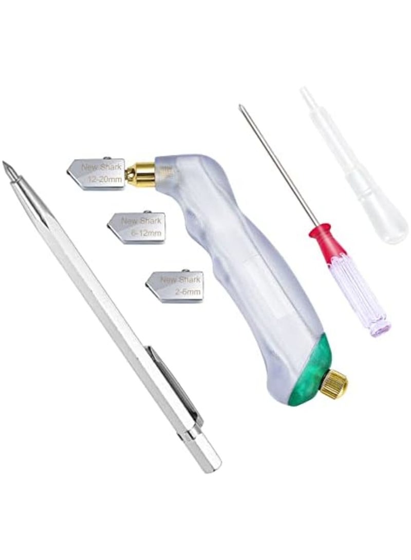 Luckam طقم قواطع الزجاج، مقبض مريح بتصميم إرجونومي مع أدوات قطع الزجاج من كربيد التنجستن مع خزان زيت، رؤوس قطع قابلة للتبديل من 2-6 مم مثالية لقطع الزجاج - Image 1