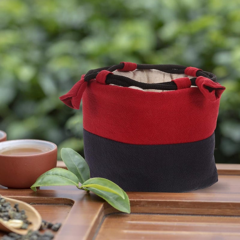 Homoyoyo Portable Tea Set Storage Bag Large Cloth Teacup Pouch with Drawstring Closure Travel Teaware Organizer for Home and Outdoor Use - Image 5