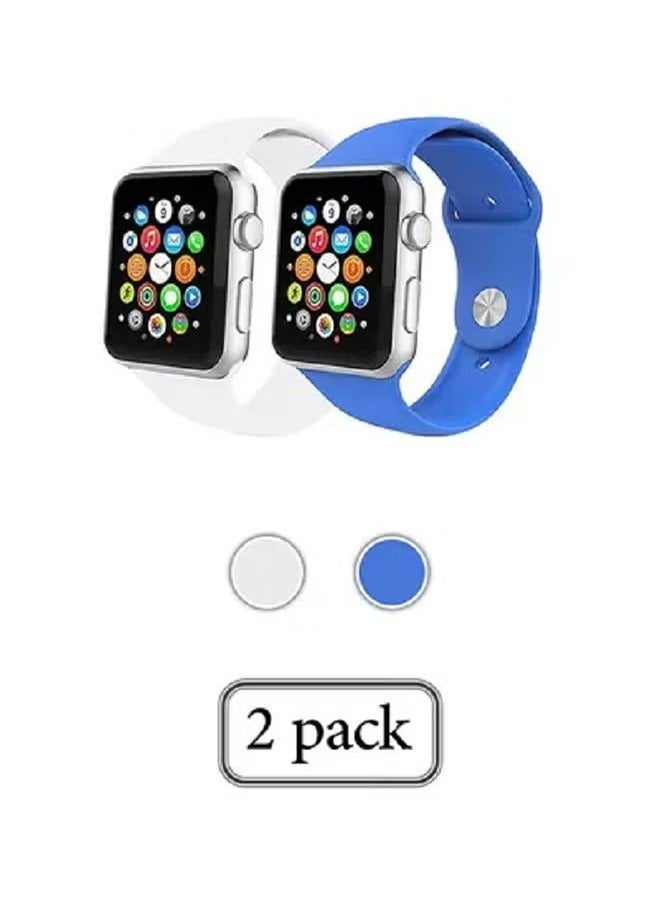 vesus 2-Piece Silicone Replacement Band Set For Apple Watch 42/44/45mm Blue / White