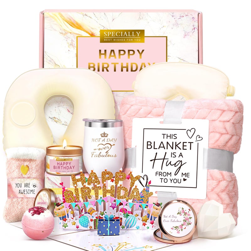 HSOEIXL Birthday Gifts for Women, Unique Spa Birthday Gift Basket with Blanket for Women - Happy Birthday Gifts for Her, Mom, Sister, Teacher, Girlfriend, Coworker, Wife, Bestie, BFF - Image 1