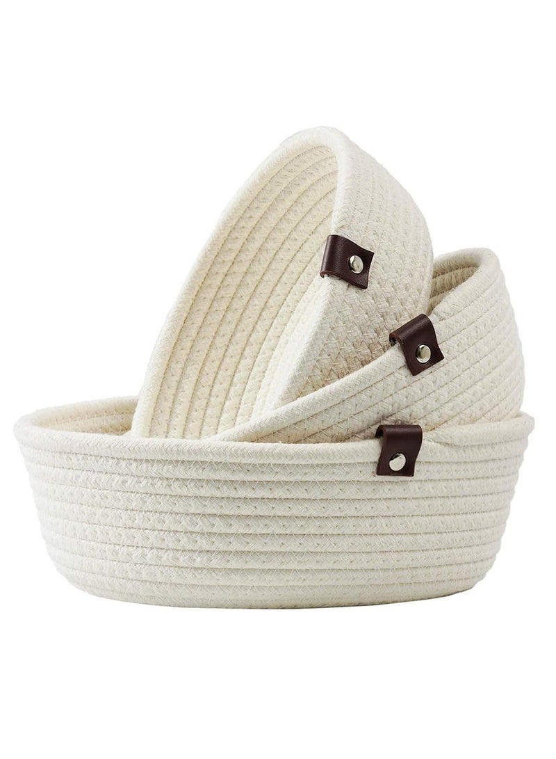 DUNISO Set of 3 Rope Woven Storage Baskets Set For Organizing, Thick Cotton Rope Hand Woven Storage Basket, Durable Nursery Baskets Organizer Bins For Baby Toys (Off White) - Image 2