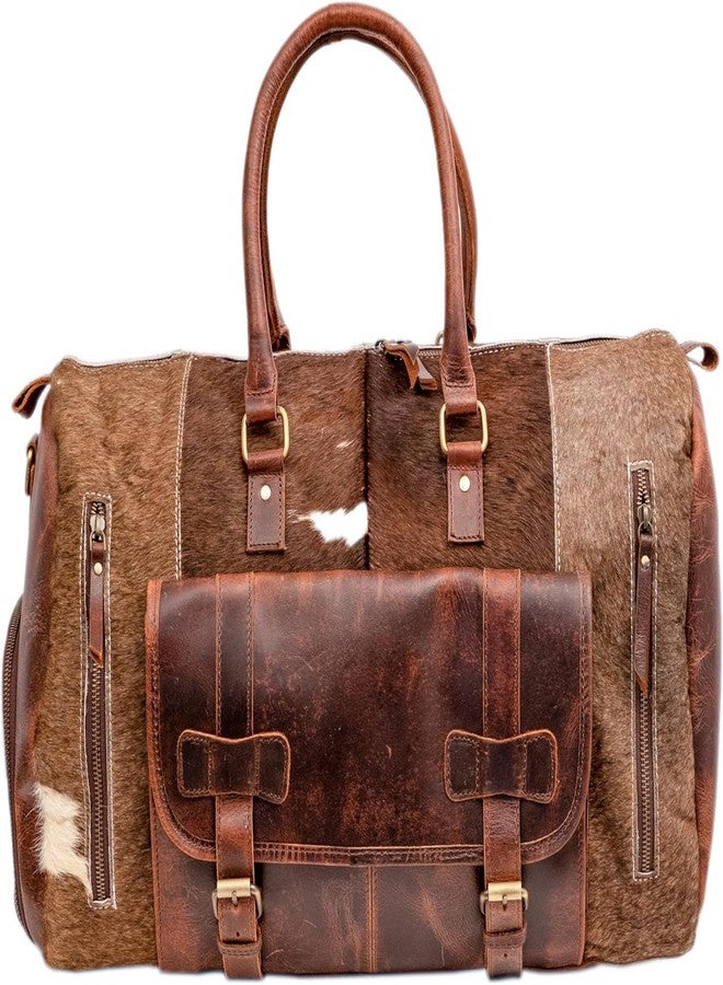 NATURALS EXPORT Real Cowhide Leather Duffel Bag Cow skin Hairon Leather Exotic Travel Sports Bag Large Gym Bag Overnight Bag (Brown n White) 20 Inch, Brown, 20 Inch, Travel Duffle Bag With Adjustable - Image 5