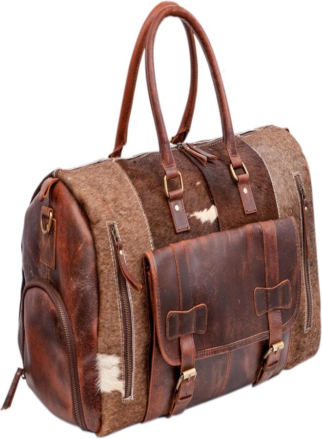 NATURALS EXPORT Real Cowhide Leather Duffel Bag Cow skin Hairon Leather Exotic Travel Sports Bag Large Gym Bag Overnight Bag (Brown n White) 20 Inch, Brown, 20 Inch, Travel Duffle Bag With Adjustable - Image 1