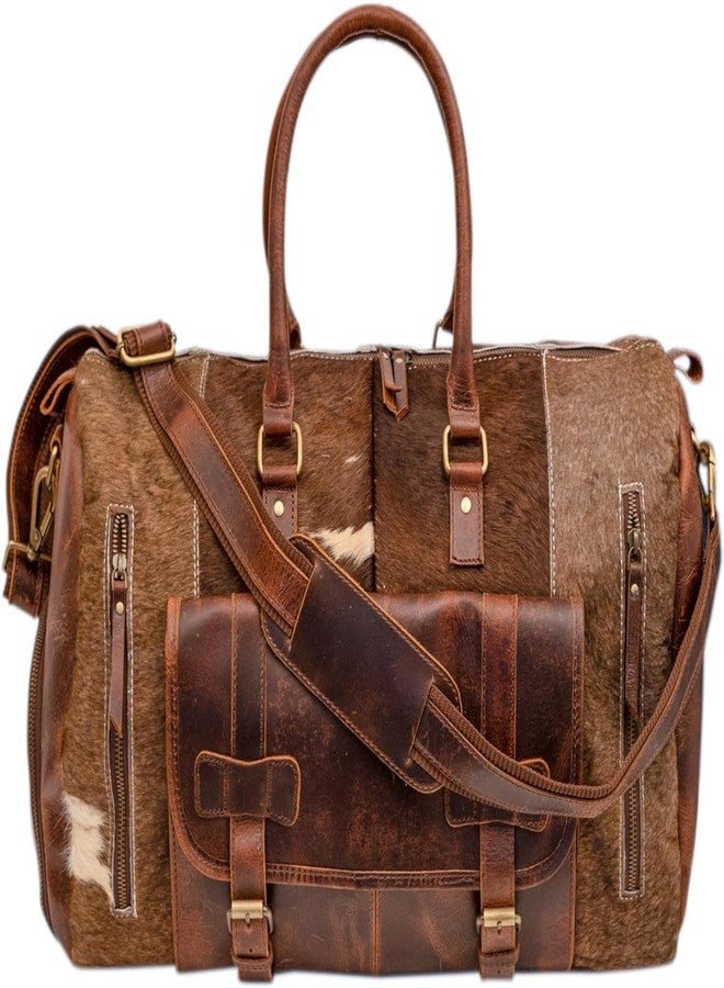 NATURALS EXPORT Real Cowhide Leather Duffel Bag Cow skin Hairon Leather Exotic Travel Sports Bag Large Gym Bag Overnight Bag (Brown n White) 20 Inch, Brown, 20 Inch, Travel Duffle Bag With Adjustable - Image 2