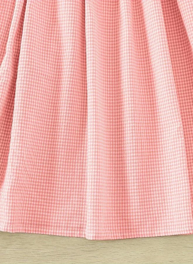 Take Two Take Two Girls Pink Checked Smocked Detail Dress