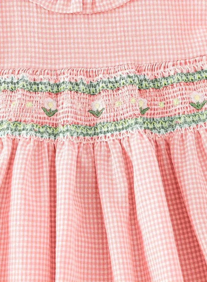 Take Two Take Two Girls Pink Checked Smocked Detail Dress