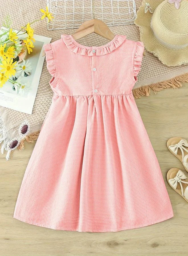 Take Two Take Two Girls Pink Checked Smocked Detail Dress