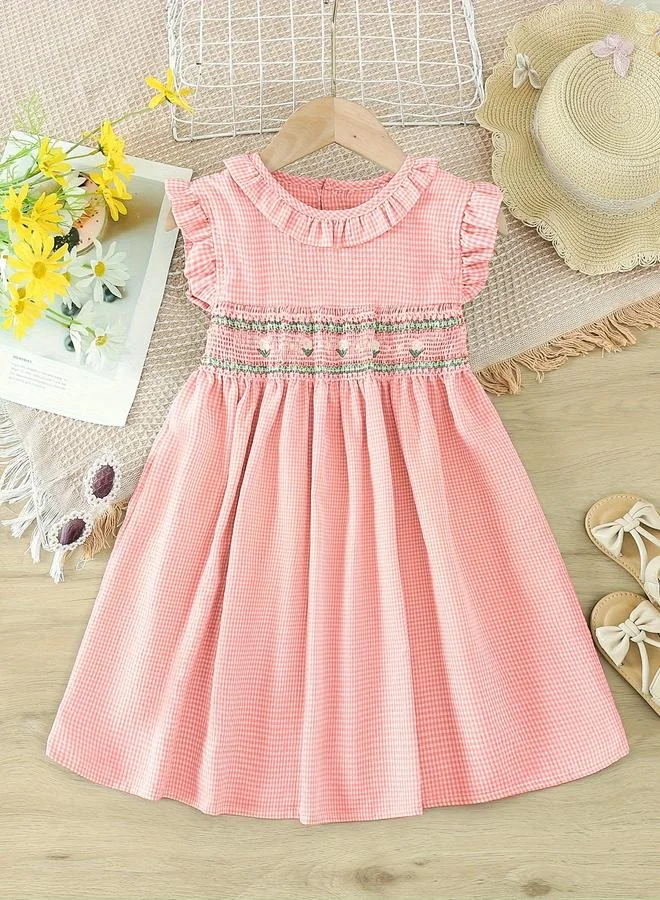 Take Two Take Two Girls Pink Checked Smocked Detail Dress