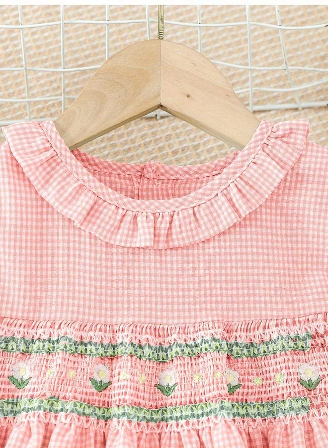 Take Two Take Two Girls Pink Checked Smocked Detail Dress