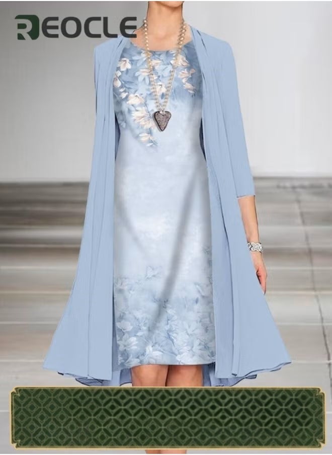 REOCLE Women's Floral Midi Dress with Chiffon Jacket Elegant 2 Piece Set Casual Sleeveless Flowy Dress with Cardigan - Image 2