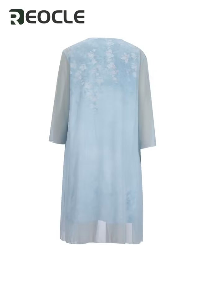 REOCLE Women's Floral Midi Dress with Chiffon Jacket Elegant 2 Piece Set Casual Sleeveless Flowy Dress with Cardigan - Image 4