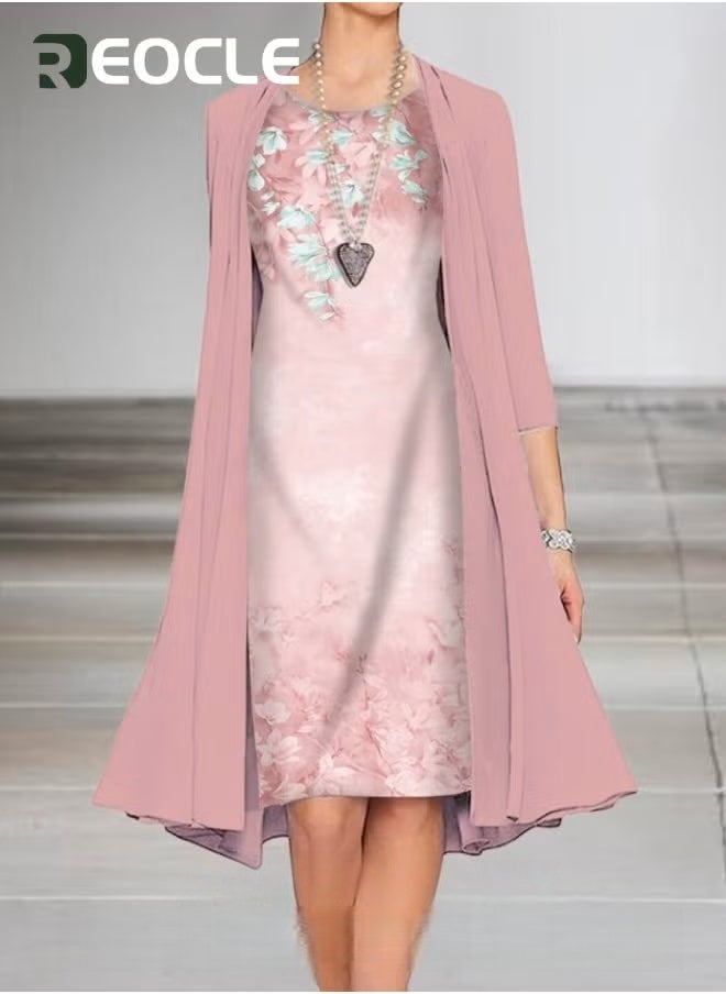 REOCLE Women's Floral Midi Dress with Chiffon Jacket Elegant 2 Piece Set Casual Sleeveless Flowy Dress with Cardigan - Image 1