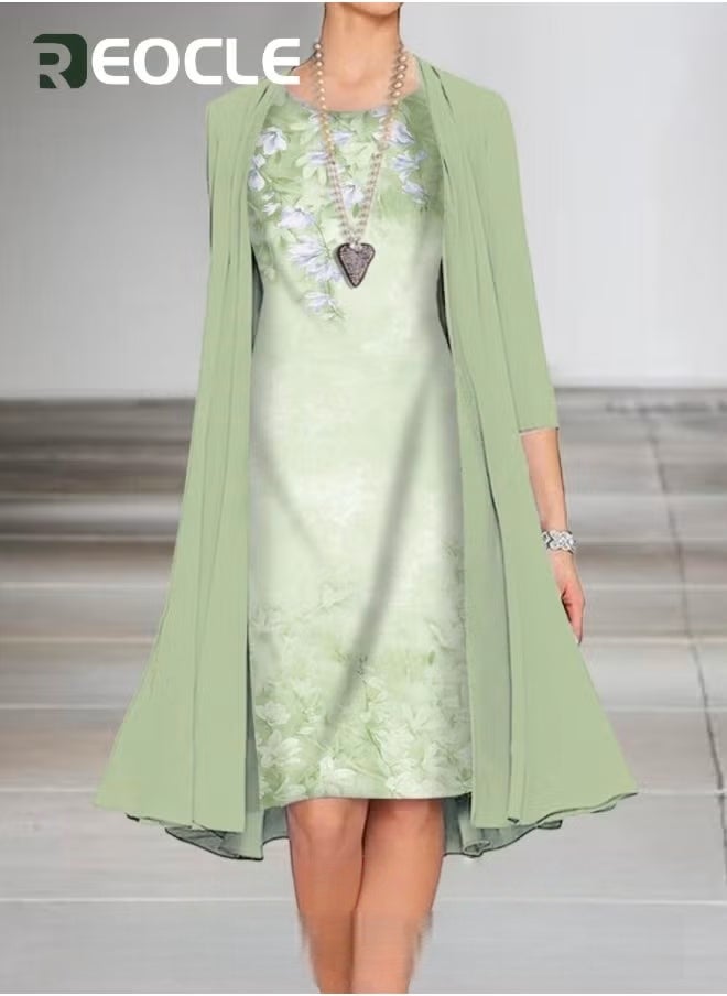 REOCLE Women's Floral Midi Dress with Chiffon Jacket Elegant 2 Piece Set Casual Sleeveless Flowy Dress with Cardigan - Image 5