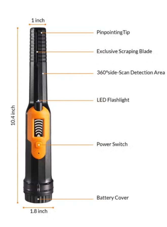 شو وو Treasure Hunting Tool, Professional Waterproof Handheld Pin Pointer Wand, 3 Modes Search Treasure Pinpointing Finder Probe with LCD Display for Adult, Kids, 9V Battery Included, Orange - Image 4
