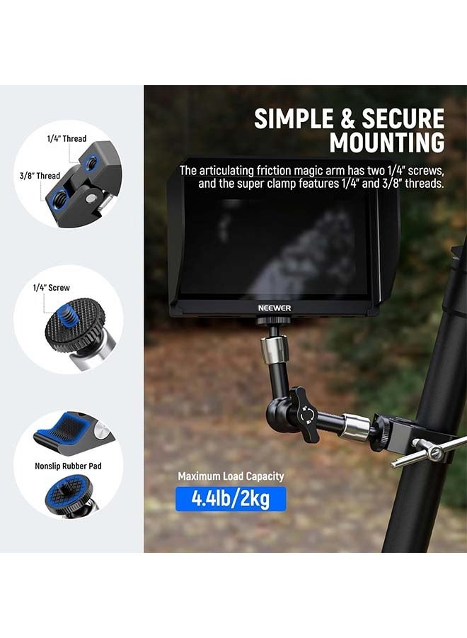 NEEWER 6"/15cm Adjustable Magic Arm with Super Clamp, 1/4" & 3/8" Threads, 1/4" Screws for Flash/LED Light/Microphone/Monitor, Compatible with SmallRig Camera Cage, Max Load: 4.4lb/2kg, ST15C - Image 3