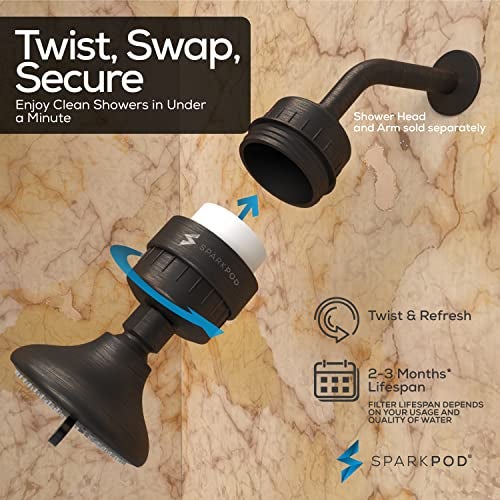SparkPod 23 Stage Shower Head Filter for Dry Hair and Skin - High Output Universal Shower Filters to Remove Toxic Chemicals, Chlorine & Heavy Metals (Vintage Oil-Rubbed Bronze) - Image 5