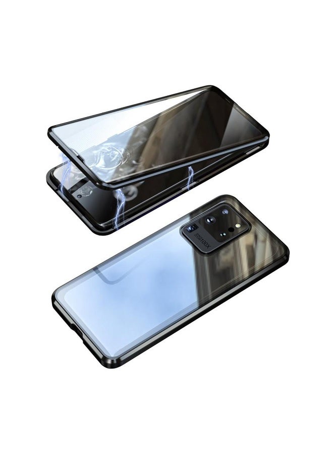 Case Cover For Samsung Galaxy S20 Ultra Magnetic Metal Frame Double-sided Tempered Glass Case(Silver)