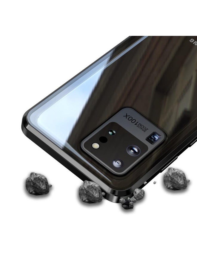 Case Cover For Samsung Galaxy S20 Ultra Magnetic Metal Frame Double-sided Tempered Glass Case(Silver)