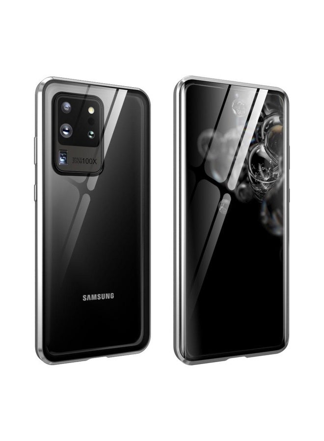 Case Cover For Samsung Galaxy S20 Ultra Magnetic Metal Frame Double-sided Tempered Glass Case(Silver)