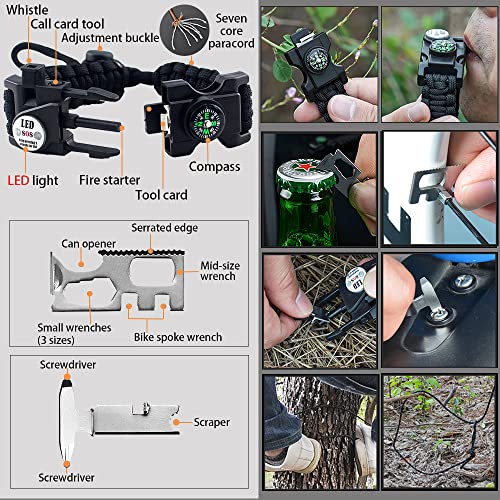 Daarcin Survival Paracord Bracelet,Fire Starter,Waterproof SOS Light, Compass, Whistle, Adjustable AK87 20 in 1,Outdoor Ultimate Tactical Survival Gear Set,Stocking Stuffers,Men - Image 2