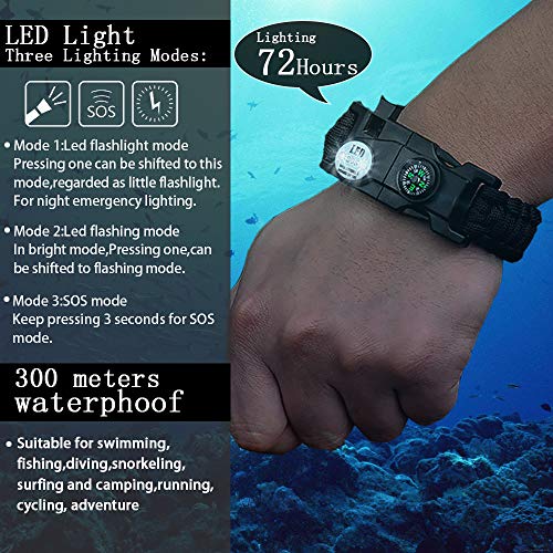 Daarcin Survival Paracord Bracelet,Fire Starter,Waterproof SOS Light, Compass, Whistle, Adjustable AK87 20 in 1,Outdoor Ultimate Tactical Survival Gear Set,Stocking Stuffers,Men - Image 4