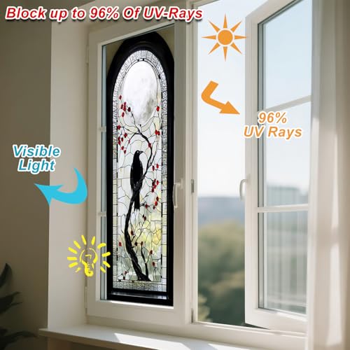 IVN Stained Glass Window Film 17.7x39.3 inch Raven and Moon Window Privacy Film Stained Decals Static Cling Sun Blocking Decor for Home Office Windows Door Glass Partitions - Image 4