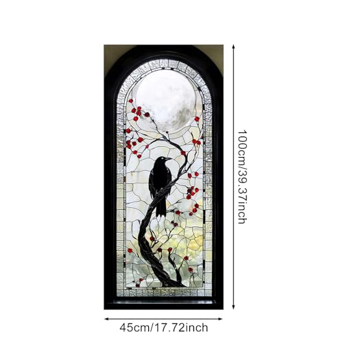 IVN Stained Glass Window Film 17.7x39.3 inch Raven and Moon Window Privacy Film Stained Decals Static Cling Sun Blocking Decor for Home Office Windows Door Glass Partitions - Image 3