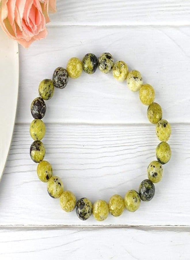 Sukhad Yellow Turquoise (African Turquoise Jasper) Beaded Bracelet for Men & Women | 8mm Natural Stone Stretch Bracelet | Elastic Unisex Wrist Band | Stylish Healing Jewelry Gift - Image 2