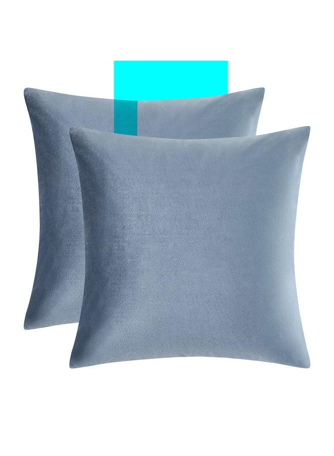 GIGIZAZA GIGIZAZA Stone Blue Velvet Decorative Throw Pillow Covers 20x20 for Sofa Living Room Soft Cushion Cover Pack of 2  - Image 2