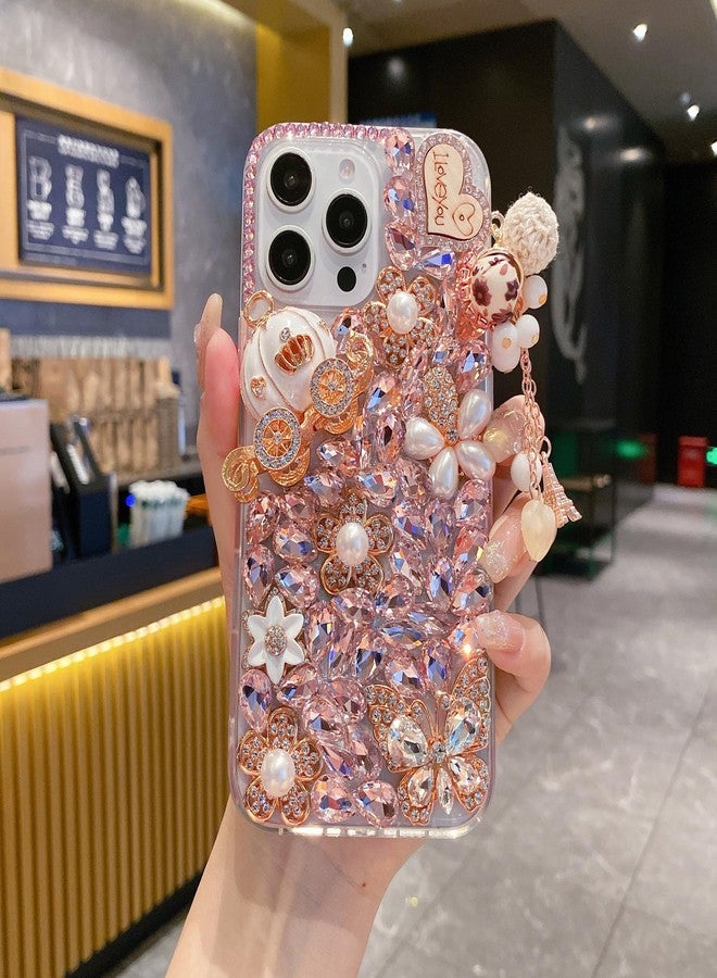 iFiLOVE جراب iFiLOVE لهاتف iPhone 16 Plus مرصع بالألماس، غطاء فاخر ثلاثي الأبعاد مزين بأحجار الراين الكريستالية اللامعة على شكل فراشة وزهرة، مناسب للفتيات والنساء والأطفال (وردي) - Image 4