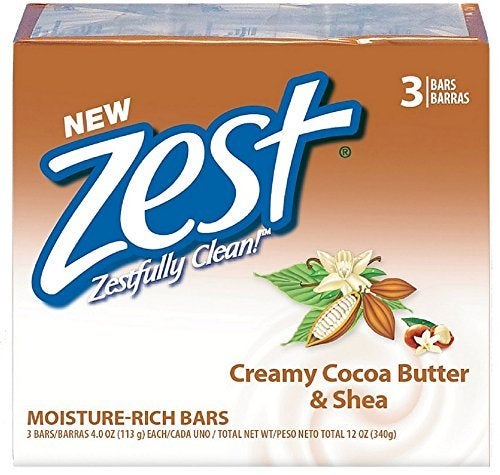 Zest Bath Bars Cocoa Butter  Shea 4 oz bars 3 ea Pack of 4