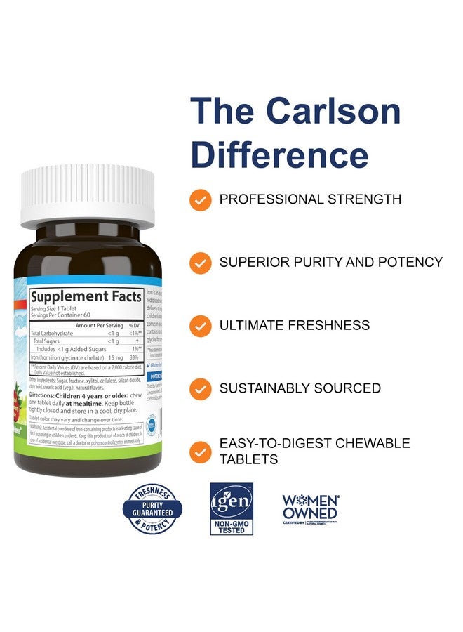 Carlson - Kid's Chewable Iron, 15 mg, Superior Absorption, Blood Health, Energy Production & Optimal Wellness, Natural Strawberry Flavor, 60 Tablets - Image 2