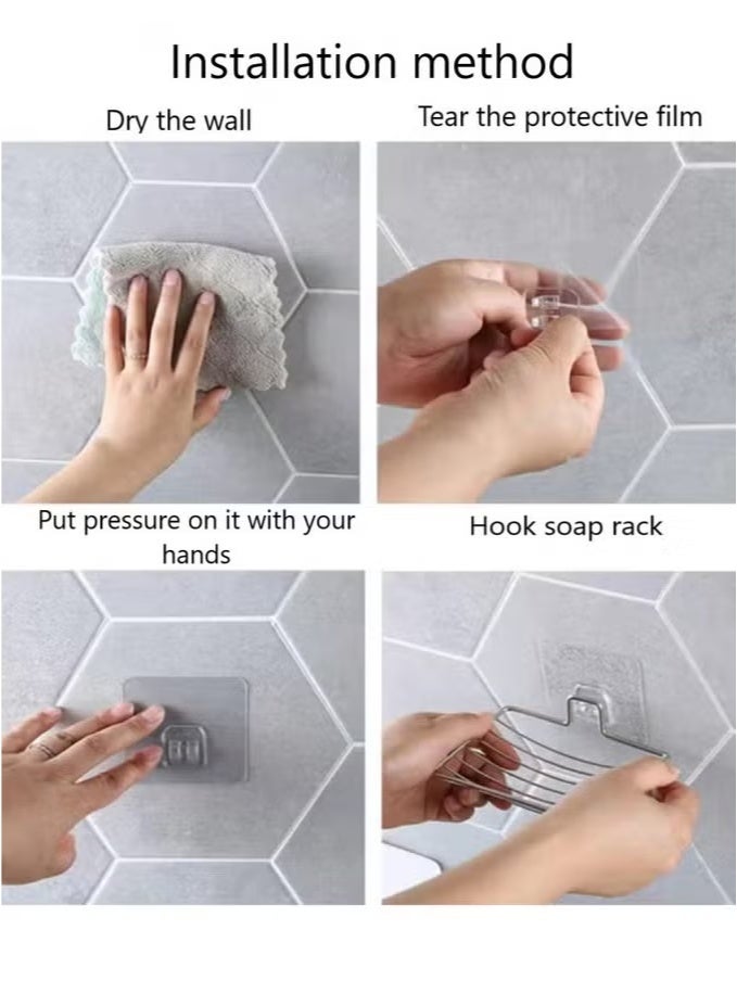 2Pcs Shower Soap Dish, Stainless Steel Bar Soap Holder Wall Mounted, Self Adhesive Sponge Holder for Bathroom/Shower/Kitchen(Silver) - Image 4