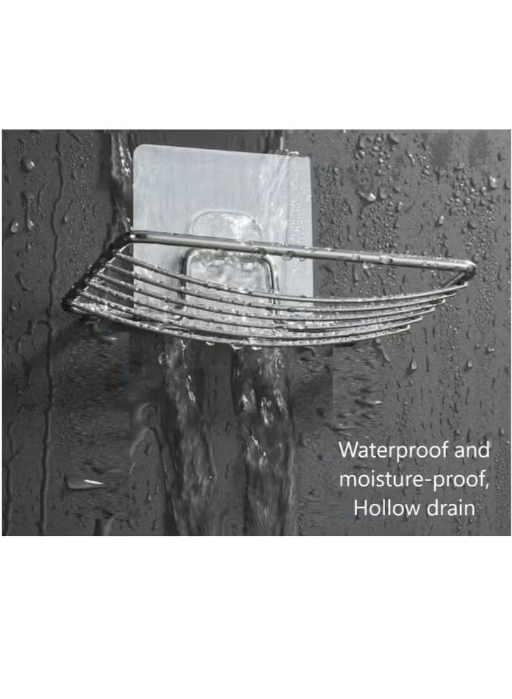 2Pcs Shower Soap Dish, Stainless Steel Bar Soap Holder Wall Mounted, Self Adhesive Sponge Holder for Bathroom/Shower/Kitchen(Silver) - Image 5