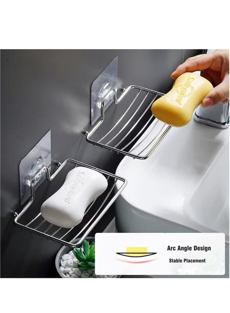 2Pcs Shower Soap Dish, Stainless Steel Bar Soap Holder Wall Mounted, Self Adhesive Sponge Holder for Bathroom/Shower/Kitchen(Silver) - Image 2