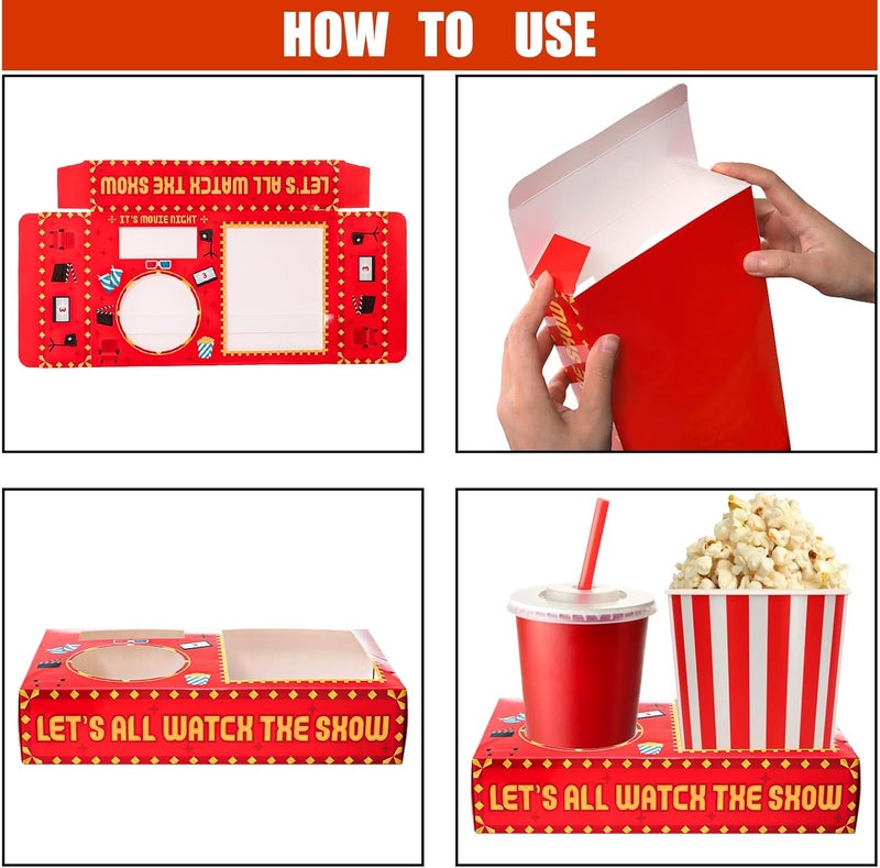 Bekith صواني وجبات خفيفة لليلة الفيلم من بيكيث 50 قطعة تحمل الفشار والحلويات والطعام والمشروبات صناديق ورقية قابلة للتصرف لليلة الفيلم هدايا حفلات لليلة الفيلم مستلزمات لليلة الفيلم للسينما حفلة عيد ميلاد عائلية حمراء - Image 4