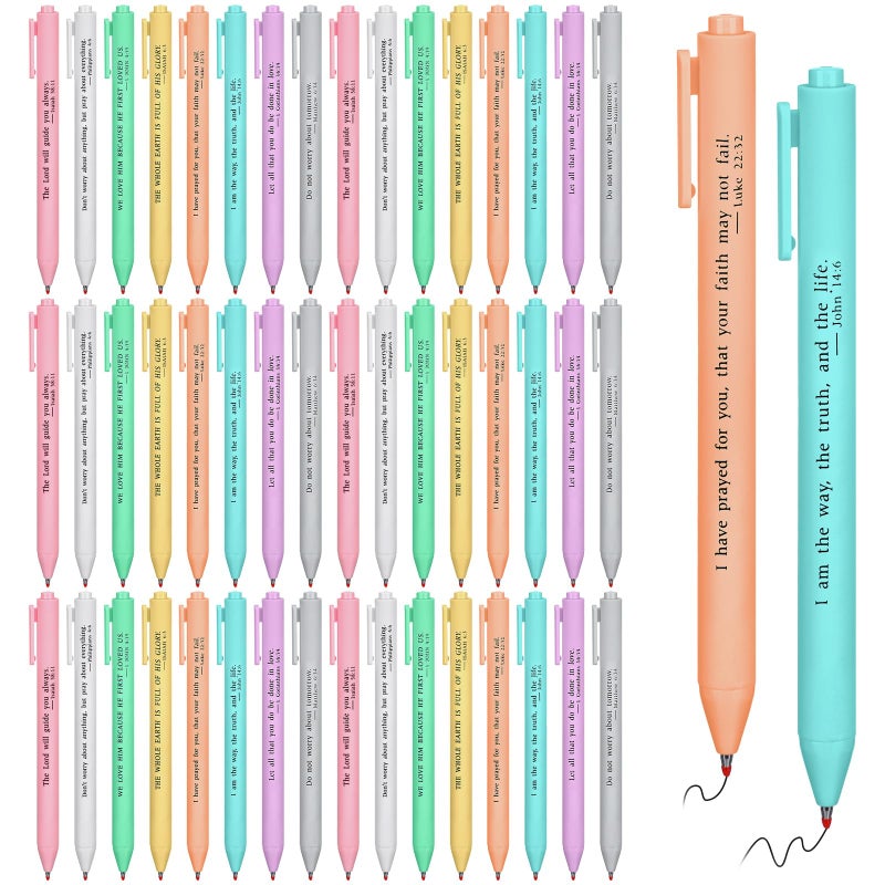 Cholemy 50 Pcs Bible Verse Pens Christian Gifts Bulk, Christian Pens for Women Inspirational Quotes Writing Tool Retractable Black Ink Religious Ballpoint for Women Men School Office(Pastel) - Image 1