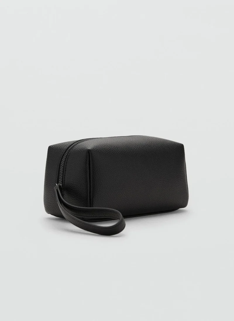 MANGO Contrast-Strap Pebbled Cosmetic Bag