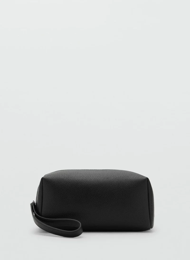 MANGO Contrast-Strap Pebbled Cosmetic Bag