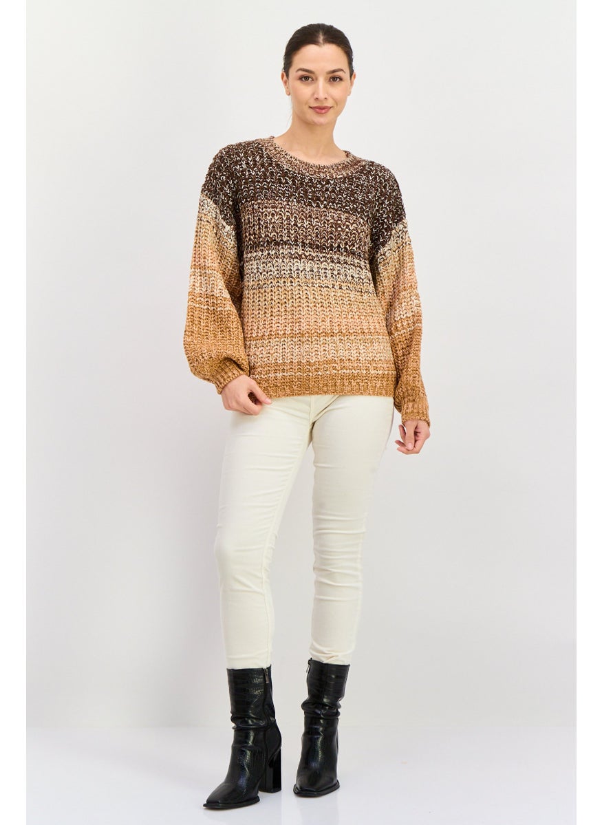 Women Crew Neck Long Sleeves Knitted Sweater, Brown Combo - pzsku/ZD7F858A6756CDAE9B942Z/45/_/1737643051/1beaae67-c463-4c2a-84a3-26ad6863cb12