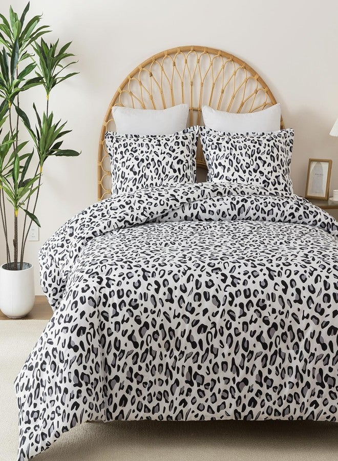 Caressma White Leopard Print Comforter Set, Full Size 3 Pieces for All Seasons, Untamed Wilderness Style Comforter with Pillowshams, Ultra Soft Microfiber - Image 1