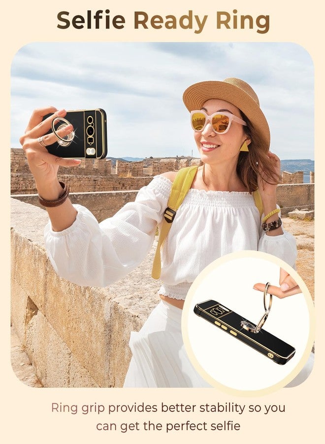 XYZ جراب XYZ لهاتف Pixel 9 Pro XL مع حامل، جراب هاتف مزود بحامل مزدوج الحلقات، غطاء حماية فاخر مزين بقلب رقيق للنساء والفتيات لهاتف Google 9 Pro XL، أسود - Image 2