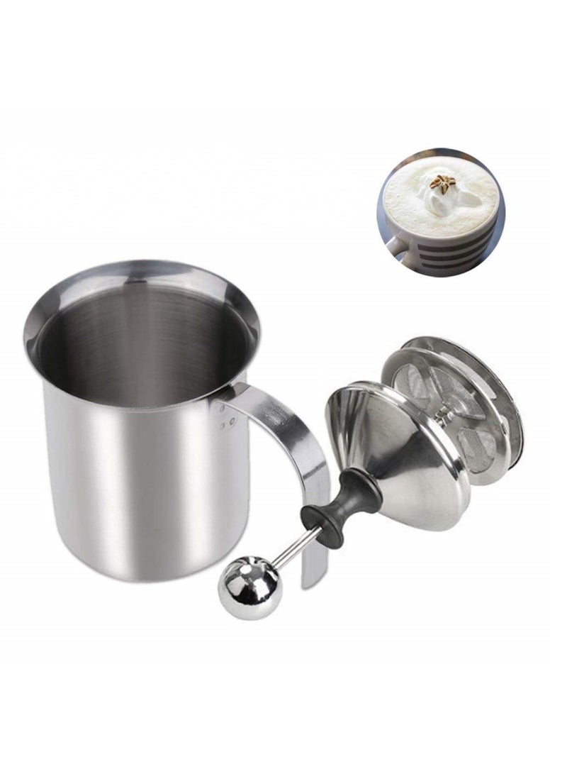 400ml Stainless Steel Milk Frother Double Mesh Milk Foamer - Image 2