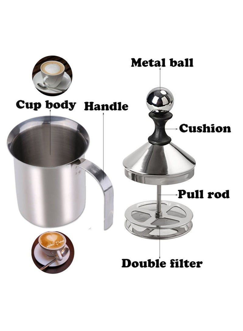 400ml Stainless Steel Milk Frother Double Mesh Milk Foamer - Image 3