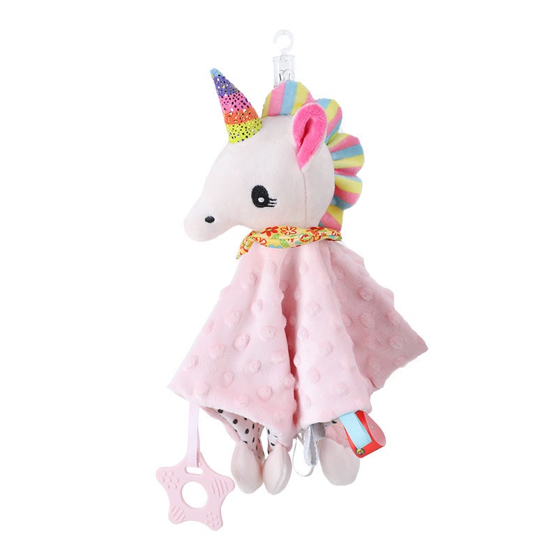 Bbsky Baby Cartoon Animal Comfort Napkin Baby Comfort Toy Comfort Napkin with Doll Comfort Napkin Hug Doll(White Unicorn, 28*28cm) - Image 5