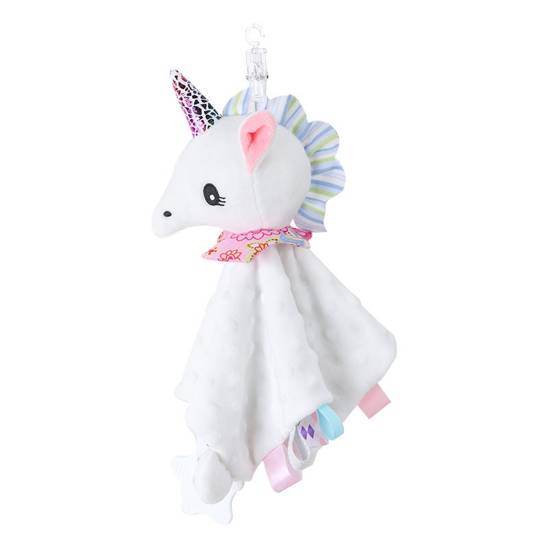 Bbsky Baby Cartoon Animal Comfort Napkin Baby Comfort Toy Comfort Napkin with Doll Comfort Napkin Hug Doll(White Unicorn, 28*28cm) - Image 1